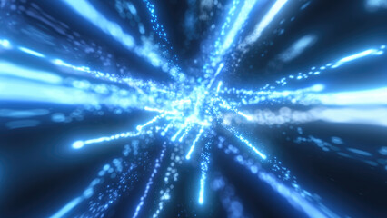 Wall Mural - a dazzling burst of bright blue light particles extending outward in all directions, evoking a sense