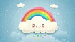 © Vivid - A happy cloud with a rainbow and falling candy.