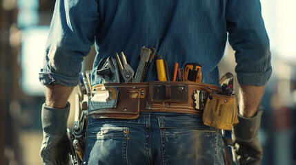 Wall Mural - Construction Worker with Tools and Leather Tool Belt