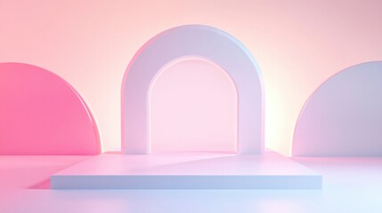 Poster - Soft hues and geometric forms interact harmoniously, establishing a calming environment ideal for inspiration and creativity. Generative AI