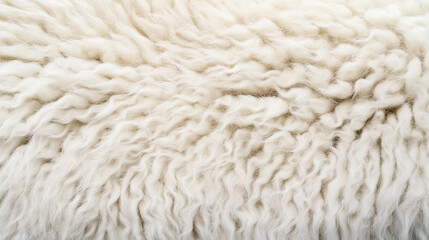 Wall Mural - Close-up texture of curly white wool fibers showcasing soft and fluffy surface pattern.
