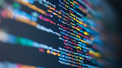Colorful abstract representation of coding data on a dark background in a digital environment