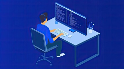 A Programmer Working at a Desk with Code on the Screen
