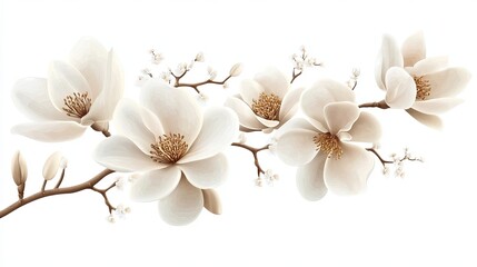 Canvas Print - Delicate White Magnolia Blossoms on a Branch