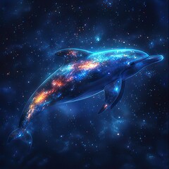Wall Mural - A glowing dolphin swims through a field of stars.