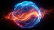© M_H_L - Abstract sphere of energy with glowing blue and red swirls and particles on a black background.