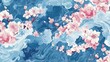 © SprintZz - Vector illustration of a Japanese pattern isolated on a blue background. Watercolor texture. Oriental natural wavy pattern in vintage style