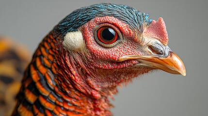 Wall Mural - Close-up of a pheasant's head, showcasing its vibrant red and blue plumage.