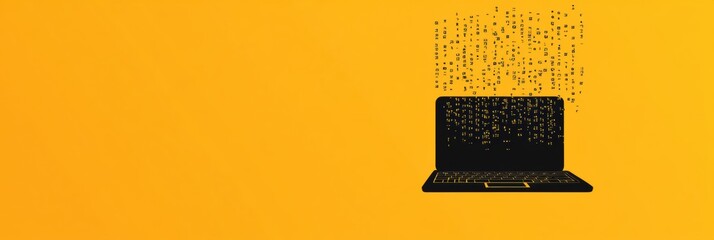 Aufkleber - A laptop silhouette emits falling numbers, symbolizing the realm of computer services and tech support in a lively, colorful background. Generative AI