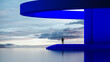 © Marcos Osorio/Stocksy - Silhouette of a man against futuristic architecture at sunset twilight