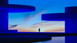 © Marcos Osorio/Stocksy - Silhouette of a man standing in a futuristic environment at twilight