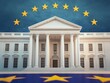 © AshrofS - A grand building set against a blue sky adorned with yellow stars, symbolizing the European Union and its architectural significance.