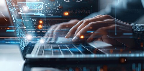 AI Technology Businessman Coding for Digital Security and Performance