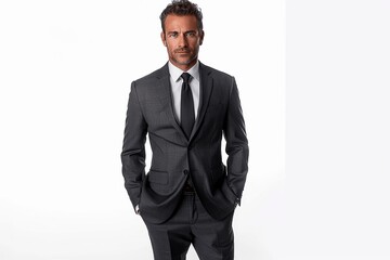 handsome businessman in a suit, full body, studio shot, 3/4 view, high resolution, hyper-realistic
