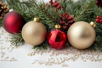 Wall Mural - A bunch of Christmas ornaments are displayed on a table