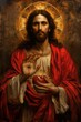 © k - Jesus with Sacred Heart Realistic Painting