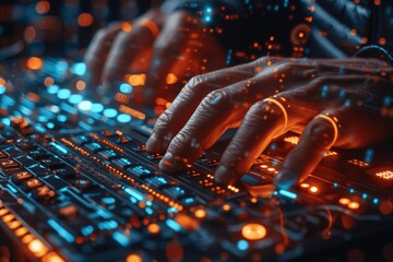 closeup of hands typing on laptop, developer coding in software development using programming langua