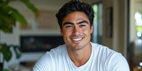 Handsome Man with Short Hair, Smiling and Posing for a Portrait