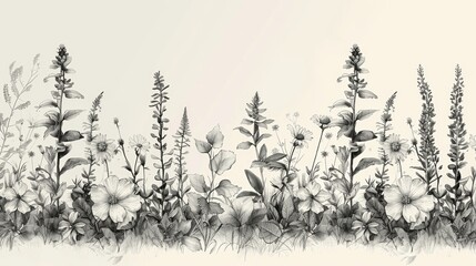 Wildflower Meadow Border Vector Illustration
