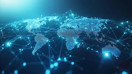 Wall Mural - dynamic digital world map emphasize western europe continental for ai powered global network connect