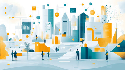 Wall Mural - dynamic business environment showcasing the concept of business agility, with symbols representing c