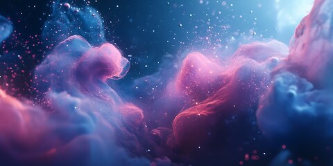 Wall Mural - abstract swirling pink and blue smoke with water droplets