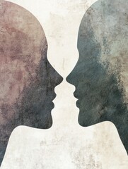 Fototapete - Abstract silhouettes of two faces in pastel colors symbolize deep feelings of empathy and connection through visual expression. Generative AI