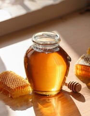 Wall Mural - Honey jar with honeycomb