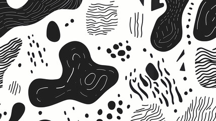 Wall Mural - black and white line doodle seamless pattern. creative minimalist style art background, trendy desig