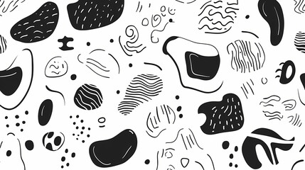 Wall Mural - black and white line doodle seamless pattern. creative minimalist style art background, trendy desig