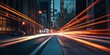 © atar - City Street at Night with Light Trails from Cars, Urban Background