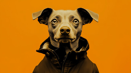 Wall Mural - Fashion dog in jacket. orange color monochrome portrait. generative ai. Monochrome. Illustration