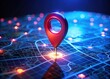 © Sandra - Glowing Destination Pin on Dark Blue Map - Low Light Illustration