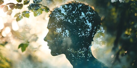 Wall Mural - Double Exposure of a Man's Profile with a Natural Forest