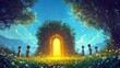 © Lush Diaries - Children stand in awe before a glowing doorway in a magical forest.