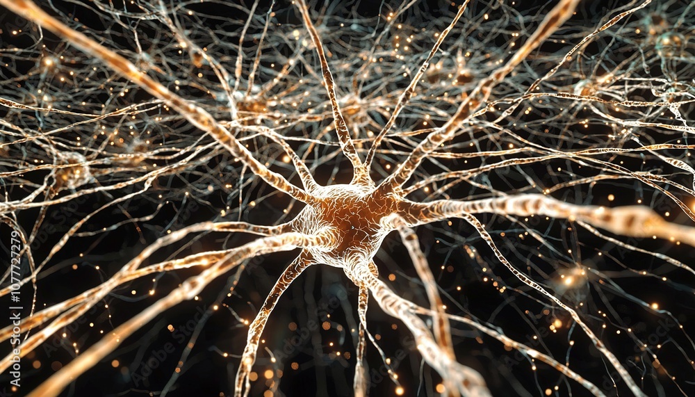 Intricate network of neurons showcasing complex structures and ...