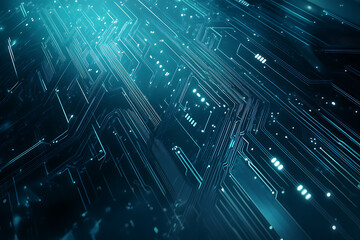 Futuristic vector illustration of a blue circuit board with intricate digital tech elements, perfect for advanced technology backgrounds.	

