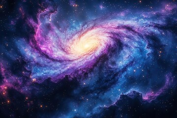 Wall Mural - a cosmic vista showcasing a swirling galaxy surrounded by vibrant nebulae in shades of purple and bl