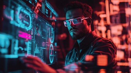 man working with futuristic technology
