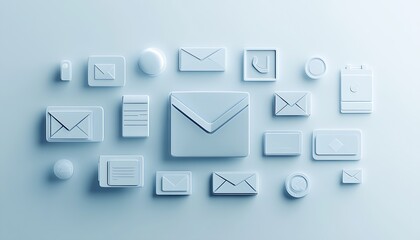 Poster - Simplistic White Email and Digital Device Icons on a Minimal Background : Generative AI