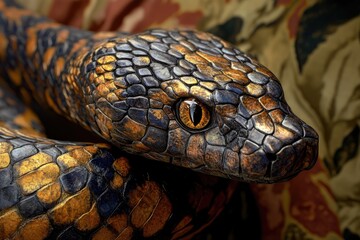 Wall Mural - Close-up of a Snake's Head with a Golden Eye