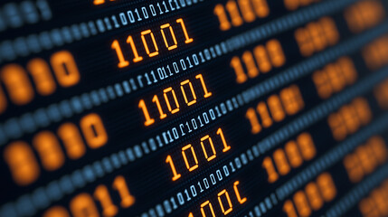 Leinwandbilder - visual representation of data encryption with binary code displayed in orange on dark background, illustrating digital security concepts
