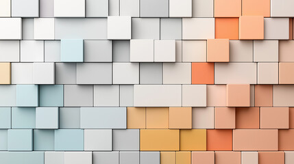 Fototapete - Soft pastel color blocks create abstract composition, featuring harmonious blend of light blue, peach, and cream tones. This visually appealing arrangement evokes sense of calm and creativity