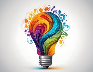 A stylized light bulb with swirling abstract patterns and vibrant colors within, symbolizing the energy and dynamism of brainstorming sessions and new ideas.