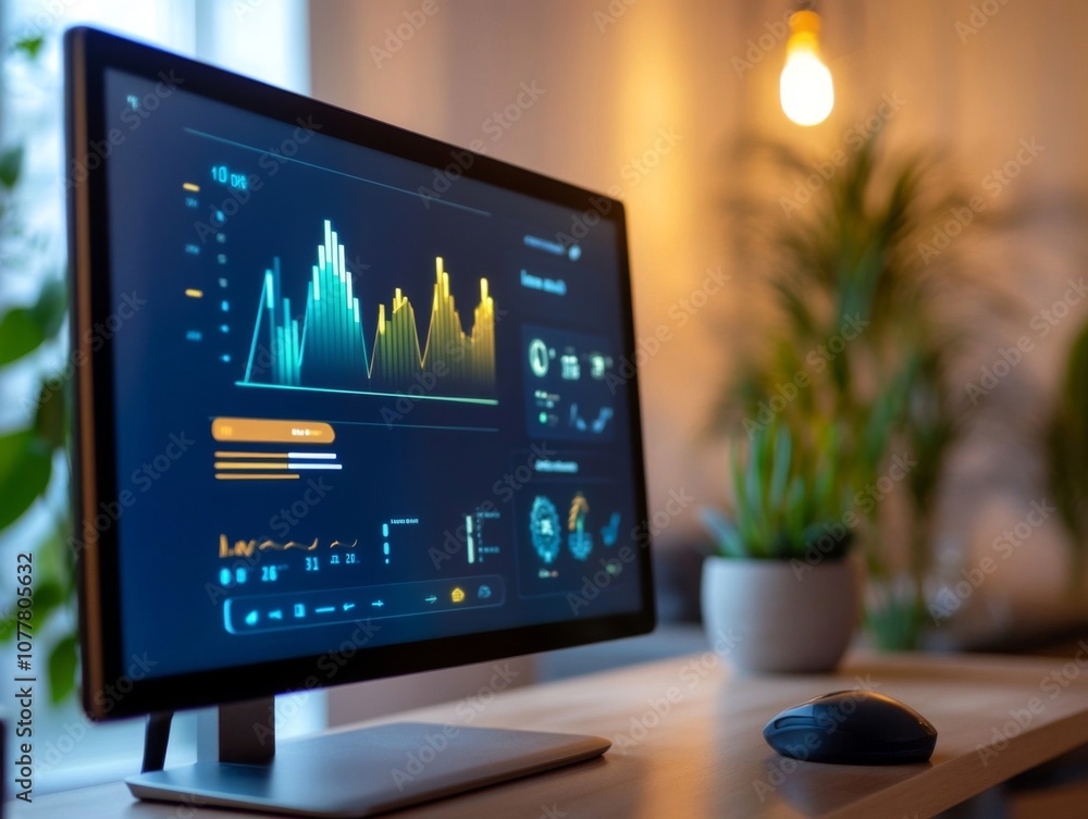 Desktop computer screen displaying financial data with a line chart and ...