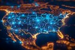 © danadesa - A glowing digital map of the United States, showcasing interconnected cities and a network of data flow.