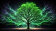 © PloyJai - A solitary tree stands tall, bathed in an ethereal glow of vibrant green and purple energy, its branches reaching towards the night sky, a testament to nature's mystical power.