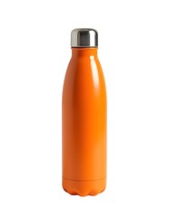 Wall Mural - Orange stainless steel water bottle with silver cap isolated on white background, product packaging design