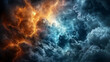 © นิโลบล ชํานาญธรรม - Dramatic storm clouds with vibrant orange and blue hues, showcasing lightning and turbulent weather. captivating display of nature power and beauty