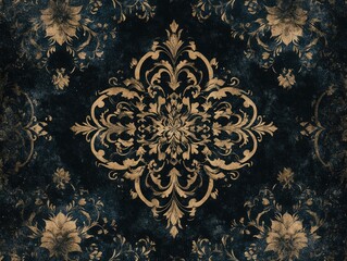 Wall Mural - Black and Gold Floral Wallpaper